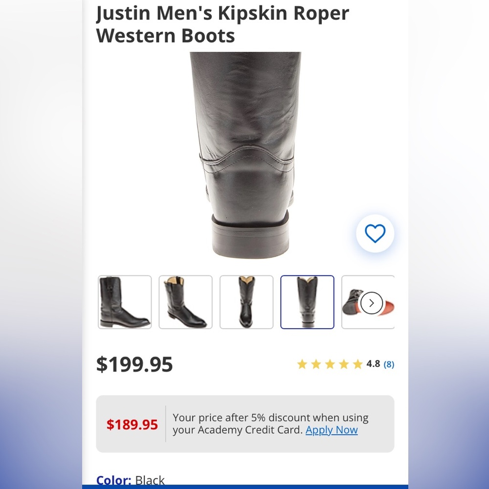 Justin Men's Kipskin Roper Western Boots - Picture 8 of 15